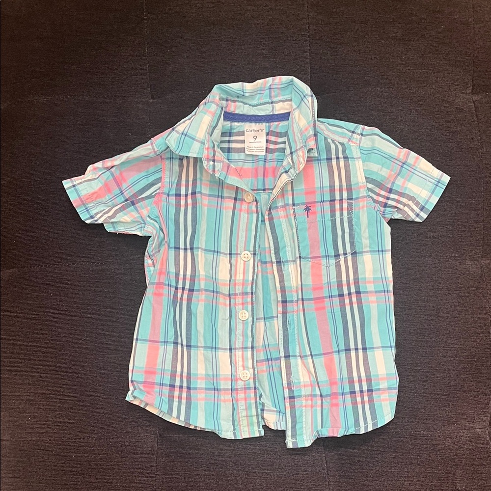Blue & Pink Plaid T-Shirt Button Up